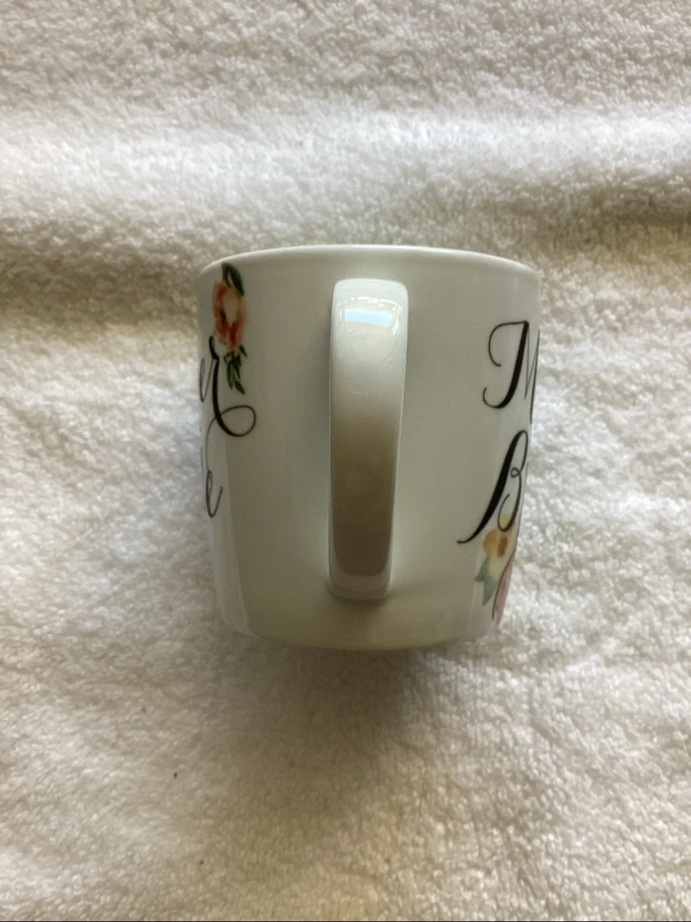 David's Bridal White Mug with Pink Floral Accents - Mother of the Bride